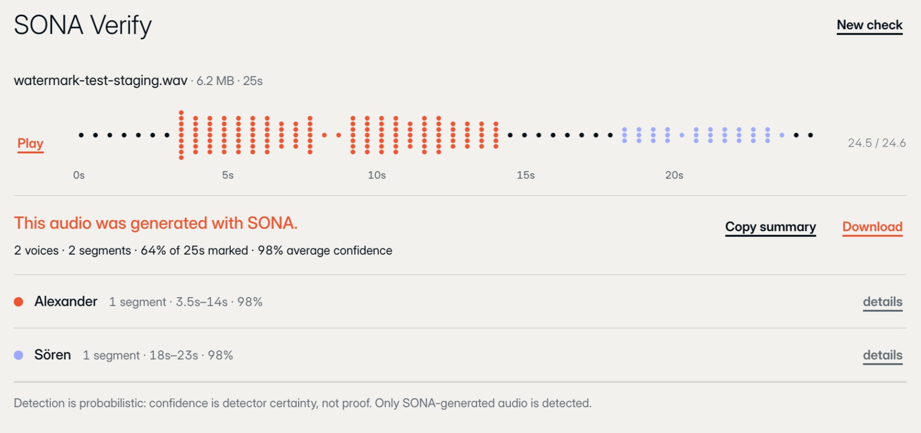 SONA Verify confirming a SONA render
